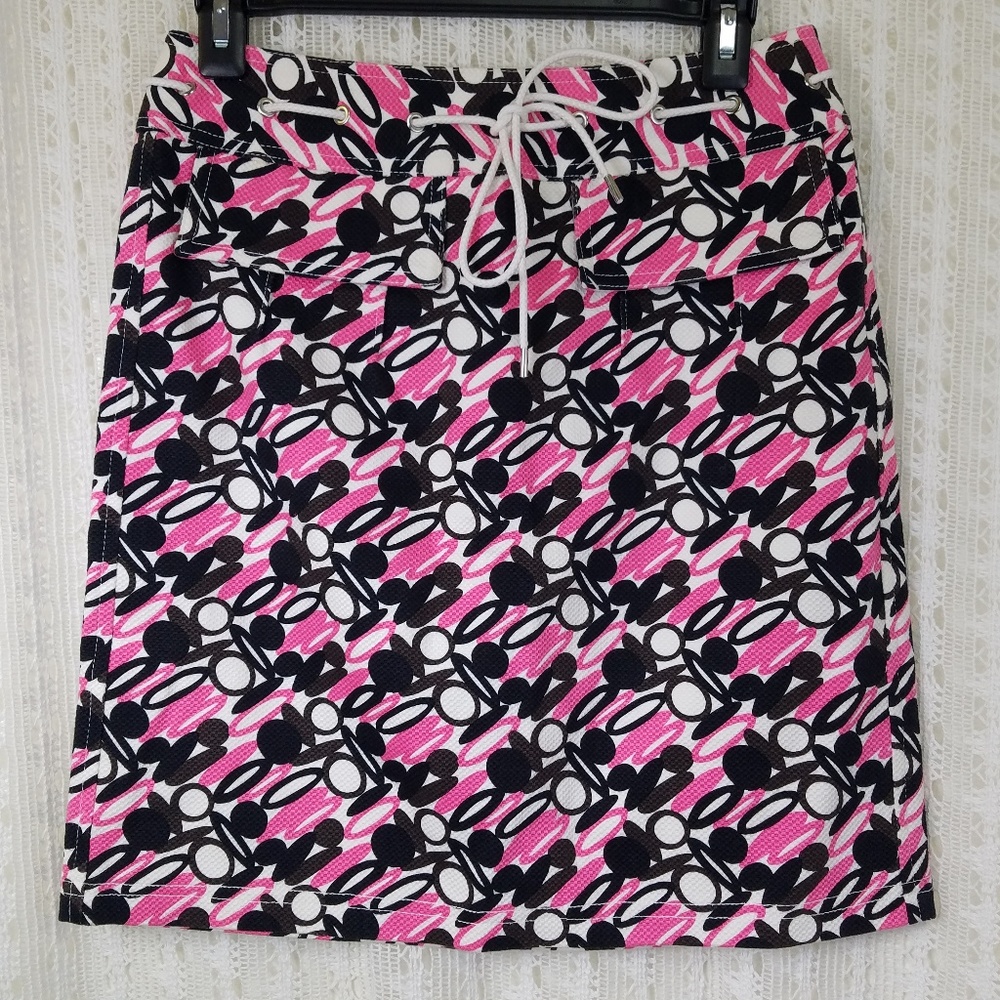 ETCETERA Mod Print Twill A Line Draw String Waist Skirt Size 2